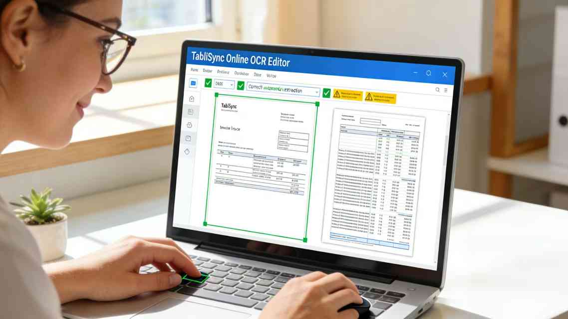 Reibungslose Rechnungsdatenerfassung mit der intuitiven TabliSync Online OCR Editor-Oberfläche.