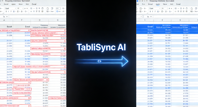 TabliSync AI: AI-powered Excel table synchronization tool, fixing messy, misaligned spreadsheets into clean, standardized formats.