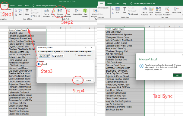 Step-by-step tutorial showing how to remove duplicates in Excel, with before/after results.