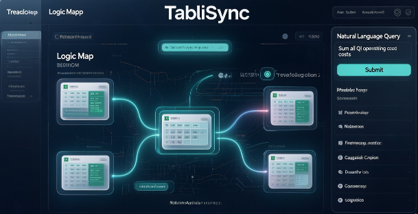 TabliSync AI Logic Map: Automate Excel SUMIF/COUNTIF with natural language queries.