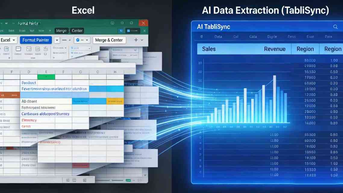 Tablisync:Comparison of manual Excel formatting struggles versus automated data flow.