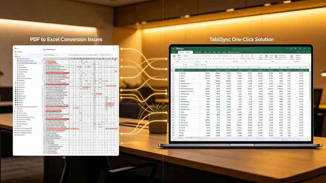 Tablisync:Comparison of messy vs clean bank statement to Excel conversion.