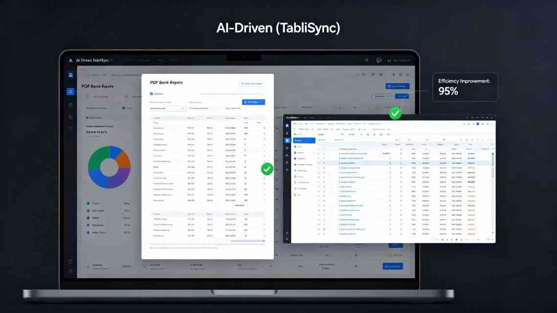 TabliSync dashboard showing successful reconciliation and efficiency metrics.