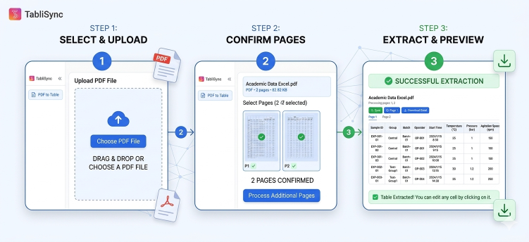 TabliSync: The process of automatically extracting Excel spreadsheet data from PDF files.