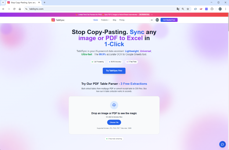 OCR tool to extract data from images/PDF and sync to Google Sheets and Excel automatically