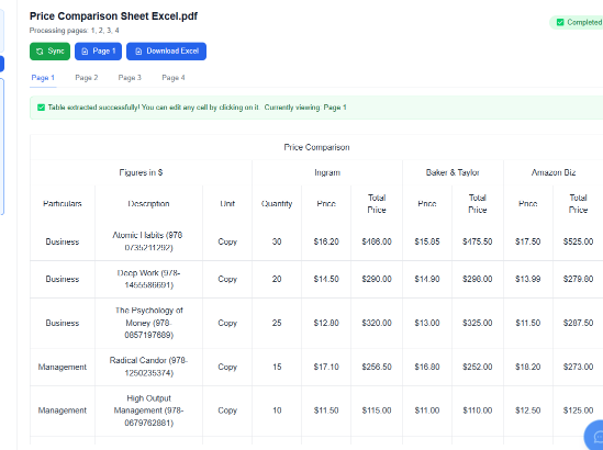 TabliSync Automated Price Extraction