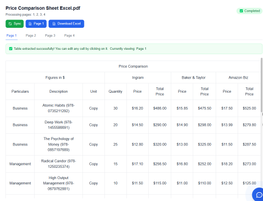 Paso 3: Extracción automática de tablas en línea de TabliSync