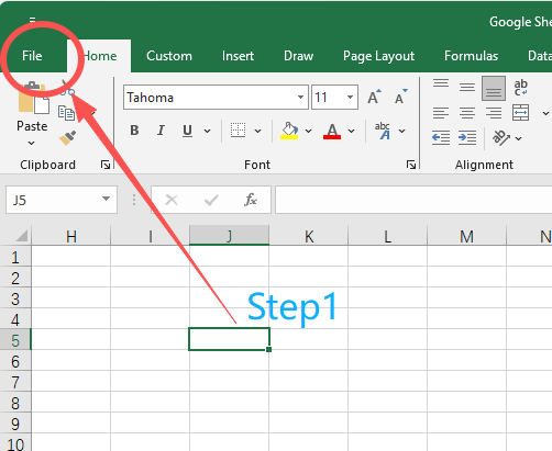 Étape 1 : Cliquez sur l'onglet Fichier dans Excel pour démarrer la configuration de la synchronisation Google Sheets